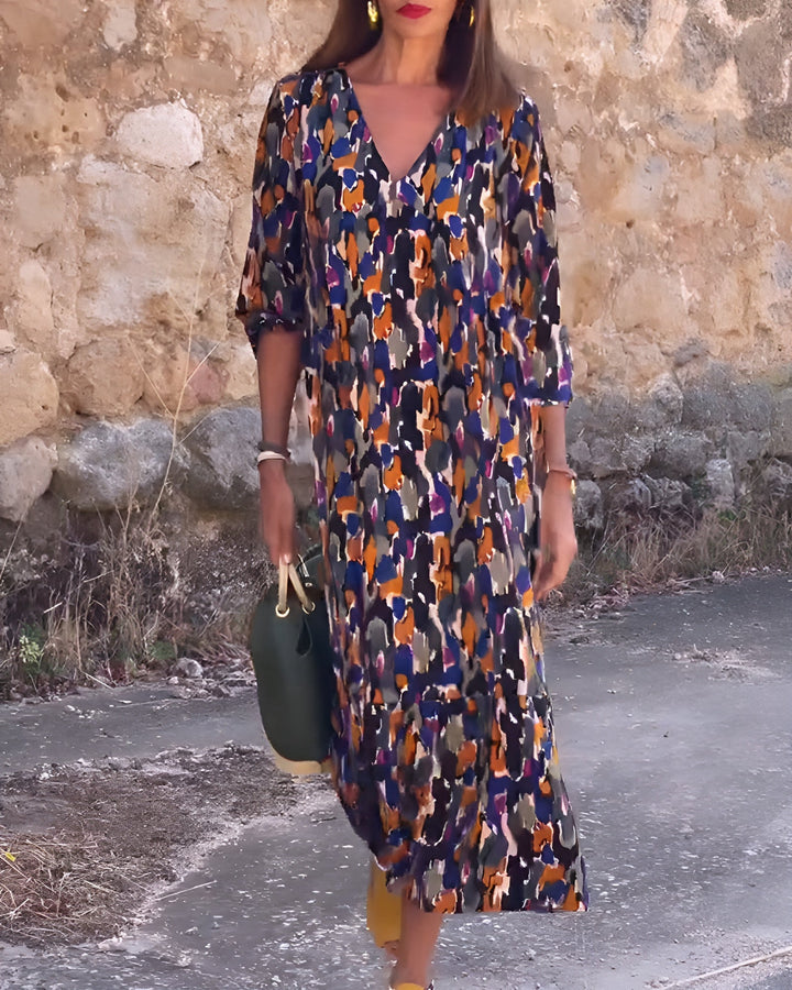 NANDA | COLOURFUL PRINT V-NECK DRESS