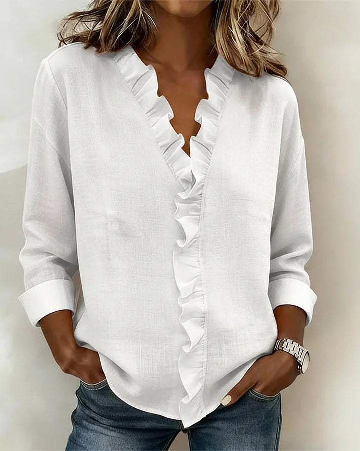 FAYE | BLOUSE WITH RUFFLES & V-NECK