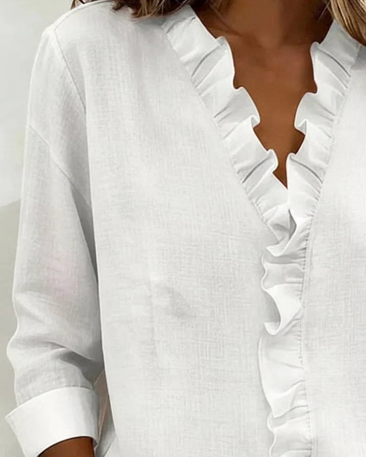 FAYE | BLOUSE WITH RUFFLES & V-NECK