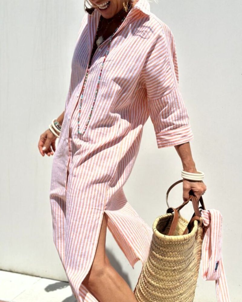CHARLYN | CLASSIC STRIPED SHIRT DRESS WITH LACES