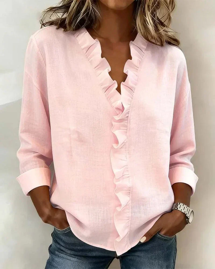 FAYE | BLOUSE WITH RUFFLES & V-NECK