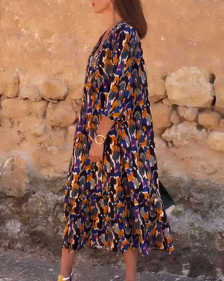 NANDA | COLOURFUL PRINT V-NECK DRESS