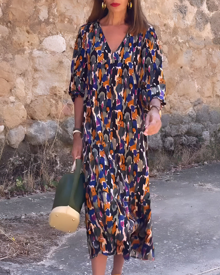 NANDA | COLOURFUL PRINT V-NECK DRESS