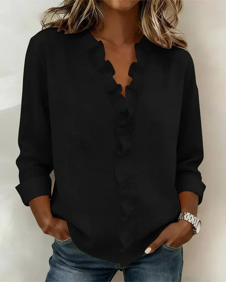FAYE | BLOUSE WITH RUFFLES & V-NECK