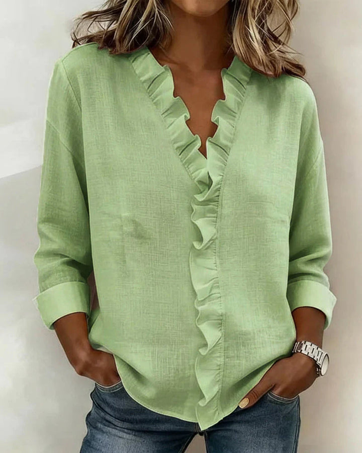 FAYE | BLOUSE WITH RUFFLES & V-NECK