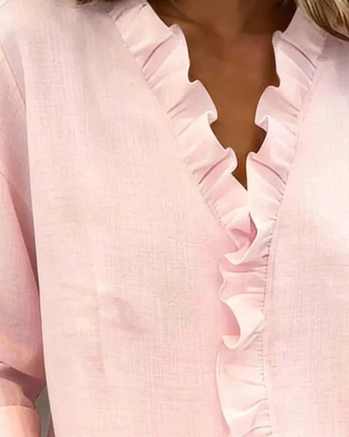 FAYE | BLOUSE WITH RUFFLES & V-NECK