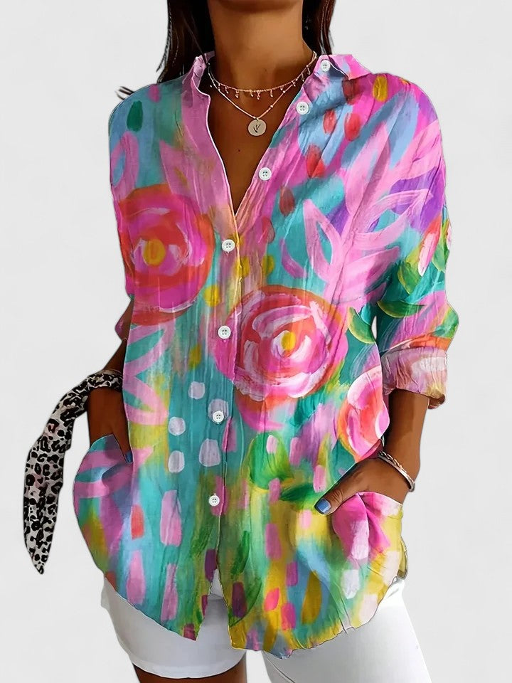 ORLENA | VIBRANT ARTISTIC BUTTON-UP BLOUSE