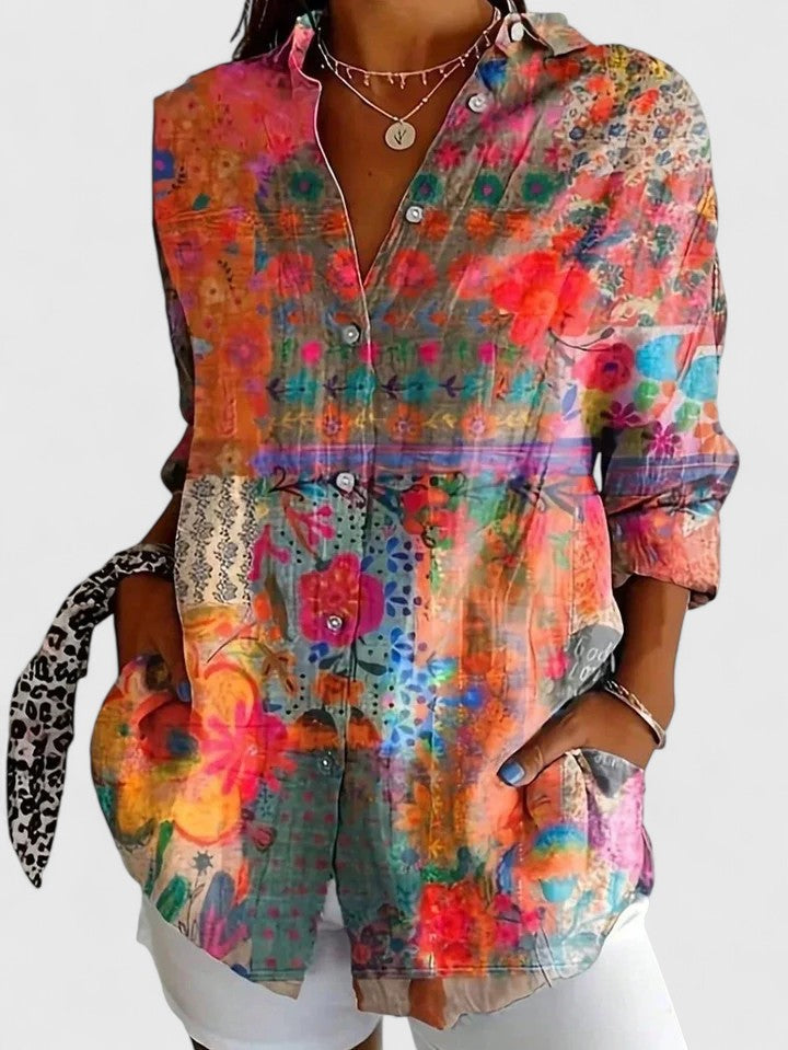ORLENA | VIBRANT ARTISTIC BUTTON-UP BLOUSE