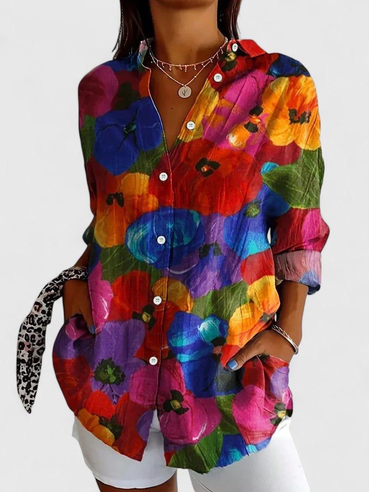 ORLENA | VIBRANT ARTISTIC BUTTON-UP BLOUSE