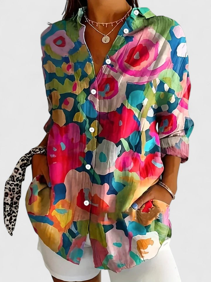 ORLENA | VIBRANT ARTISTIC BUTTON-UP BLOUSE