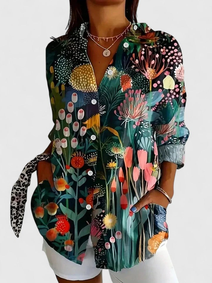 ORLENA | VIBRANT ARTISTIC BUTTON-UP BLOUSE
