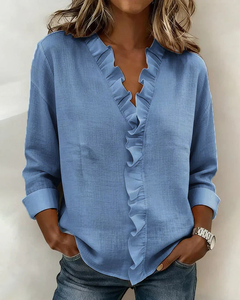 FAYE | BLOUSE WITH RUFFLES & V-NECK